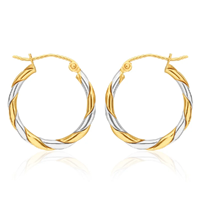 9ct two tone Gold 15mm Hoops with a Twist