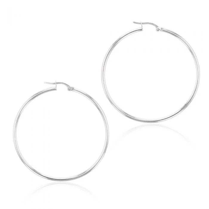 9ct White Gold Plain 40mm Hoops