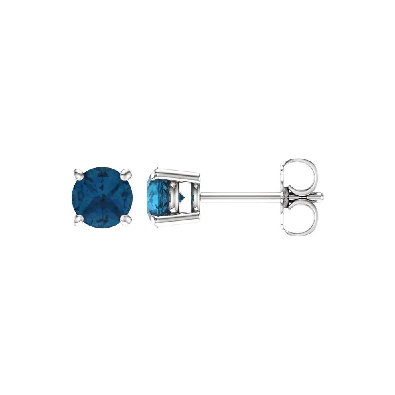 1.2 Carat, 5mm Round London Blue Topaz Stud Earrings in 14k White Gold