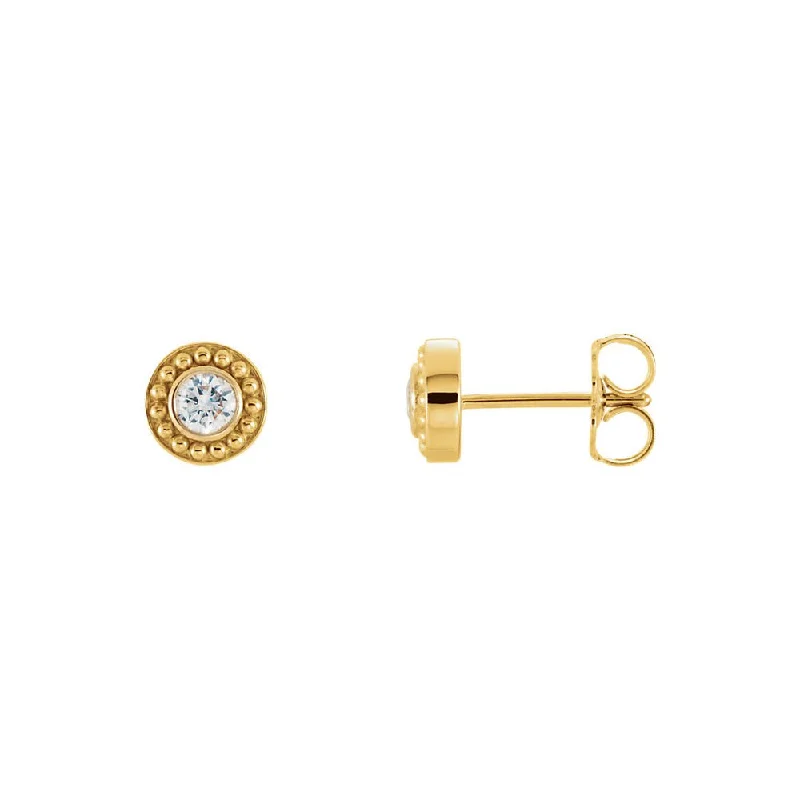 1/5 Cttw Diamond Bezel Set Beaded Stud Earrings in 14k Yellow Gold