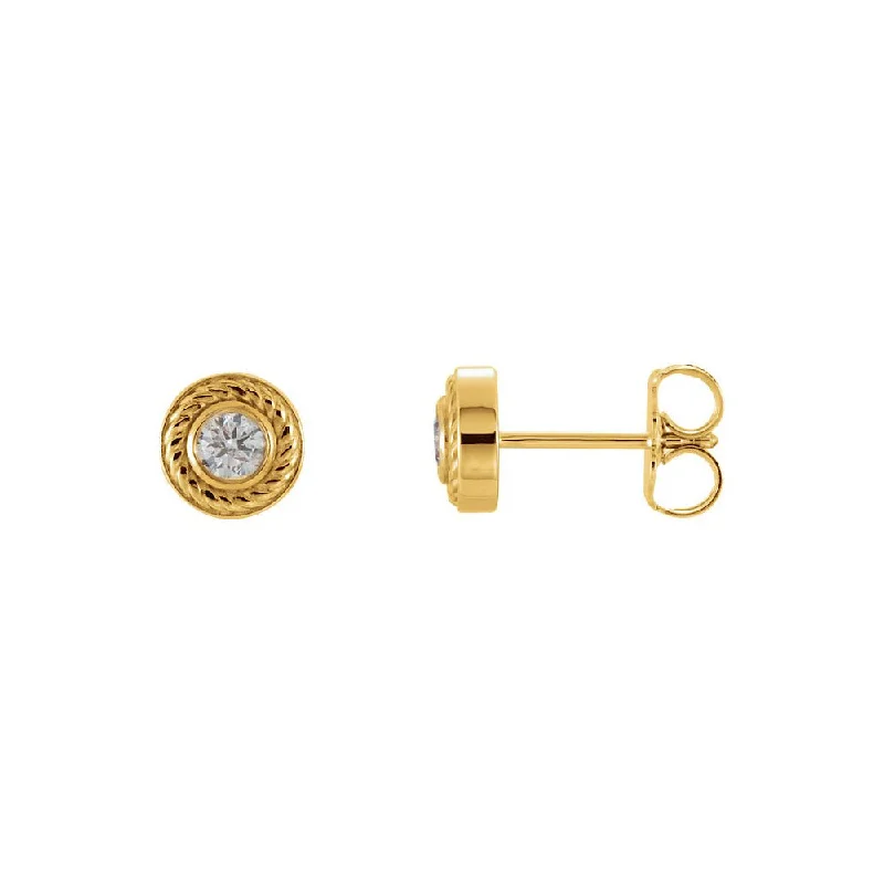 1/5 Cttw Diamond Bezel Set Rope Stud Earrings in 14k Yellow Gold