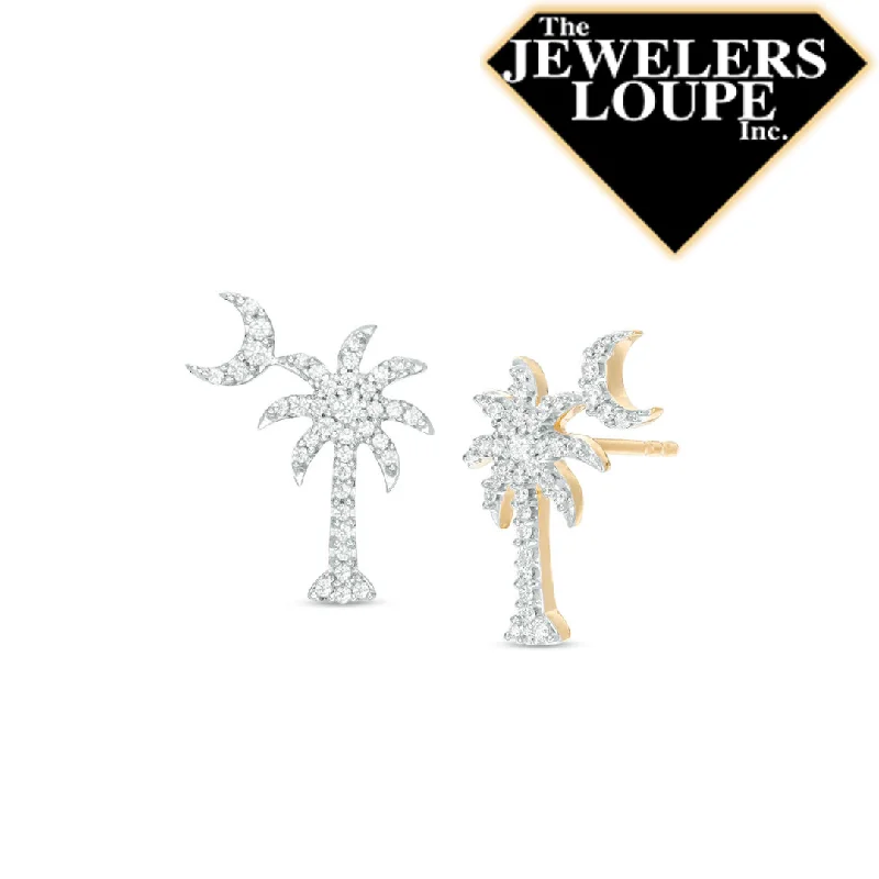 14K Yellow Gold .27ctw Diamond Palmetto Tree and Moon Stud Earrings (93648)