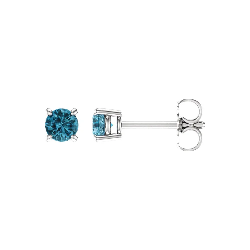 4mm Round Blue Zircon Stud Earrings in 14k White Gold