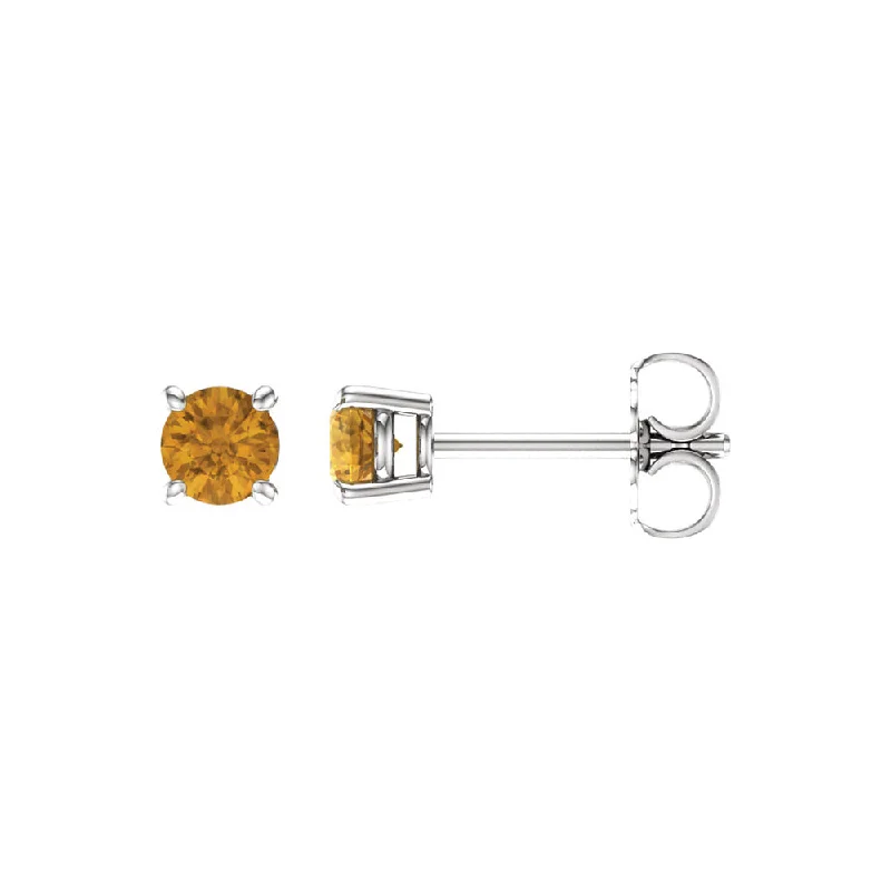 4mm Round Citrine Stud Earrings in 14k White Gold