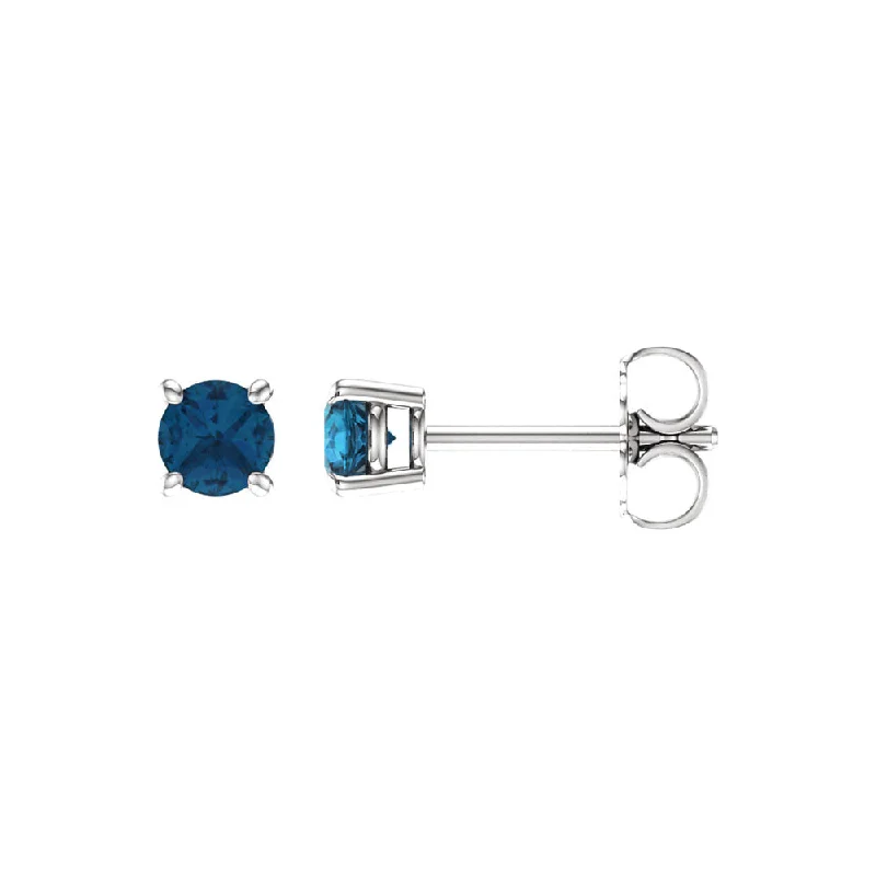 4mm Round London Blue Topaz Stud Earrings in 14k White Gold