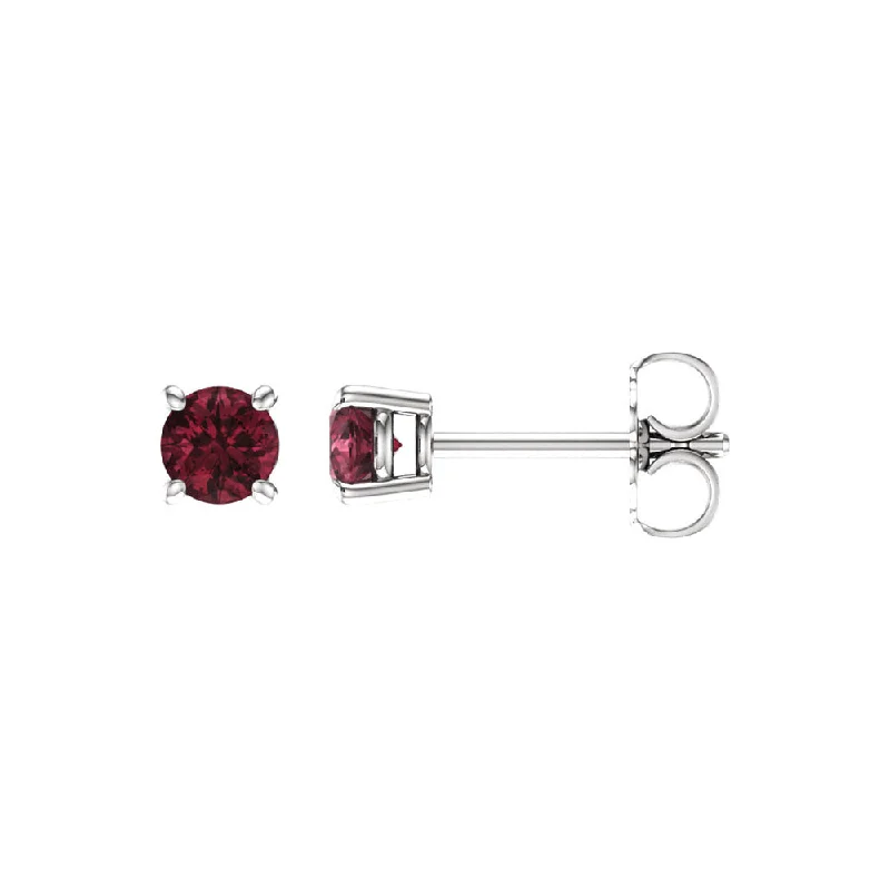 4mm Round Mozambique Garnet Stud Earrings in 14k White Gold