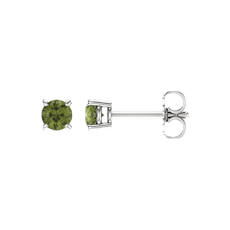 4mm Round Peridot Stud Earrings in 14k White Gold