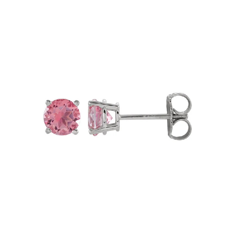 4mm Round Pink Tourmaline Stud Earrings in 14k White Gold