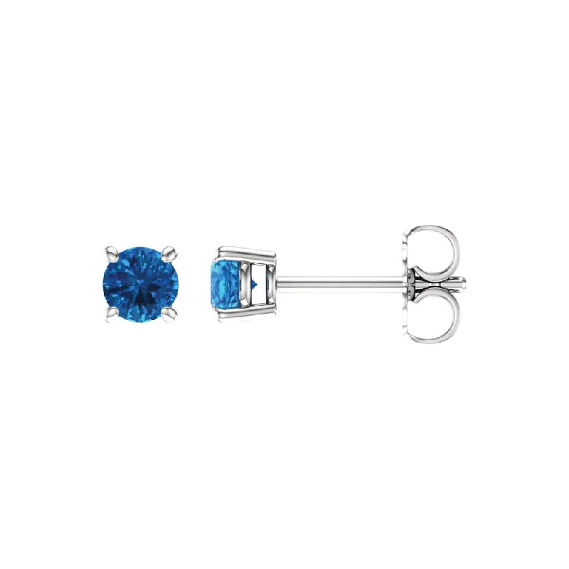 4mm Round Swiss Blue Topaz Stud Earrings in 14k White Gold