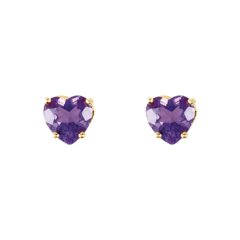 5mm Amethyst Heart Stud Earrings in 14k Yellow Gold