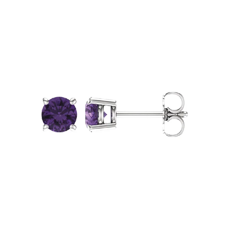 5mm Round Amethyst Stud Earrings in 14k White Gold