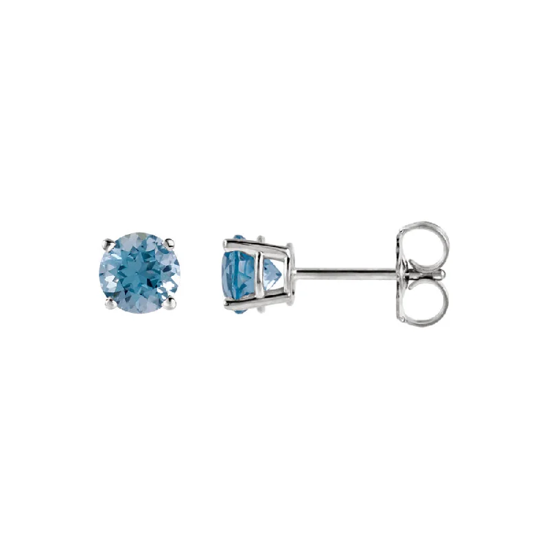 5mm Round Aquamarine Stud Earrings in 14k White Gold