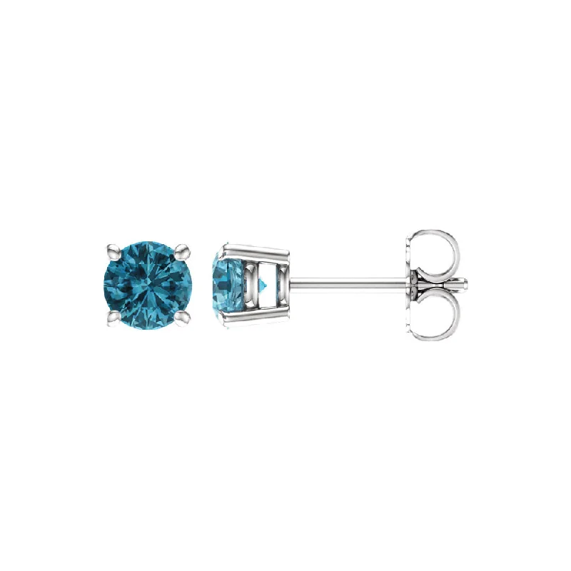 5mm Round Blue Zircon Stud Earrings in 14k White Gold