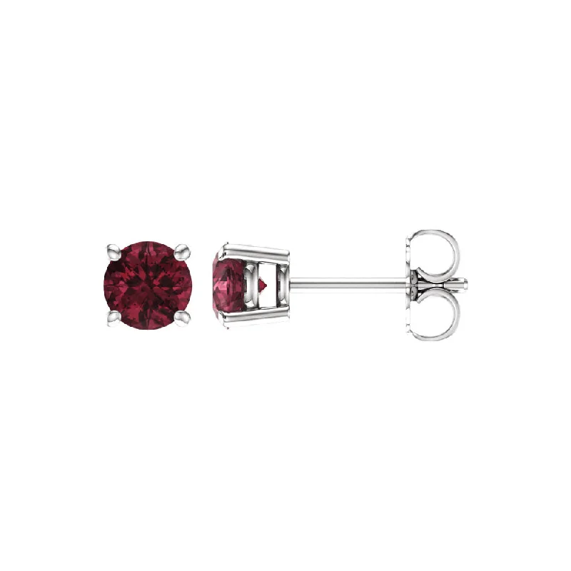 5mm Round Mozambique Garnet Stud Earrings in 14k White Gold