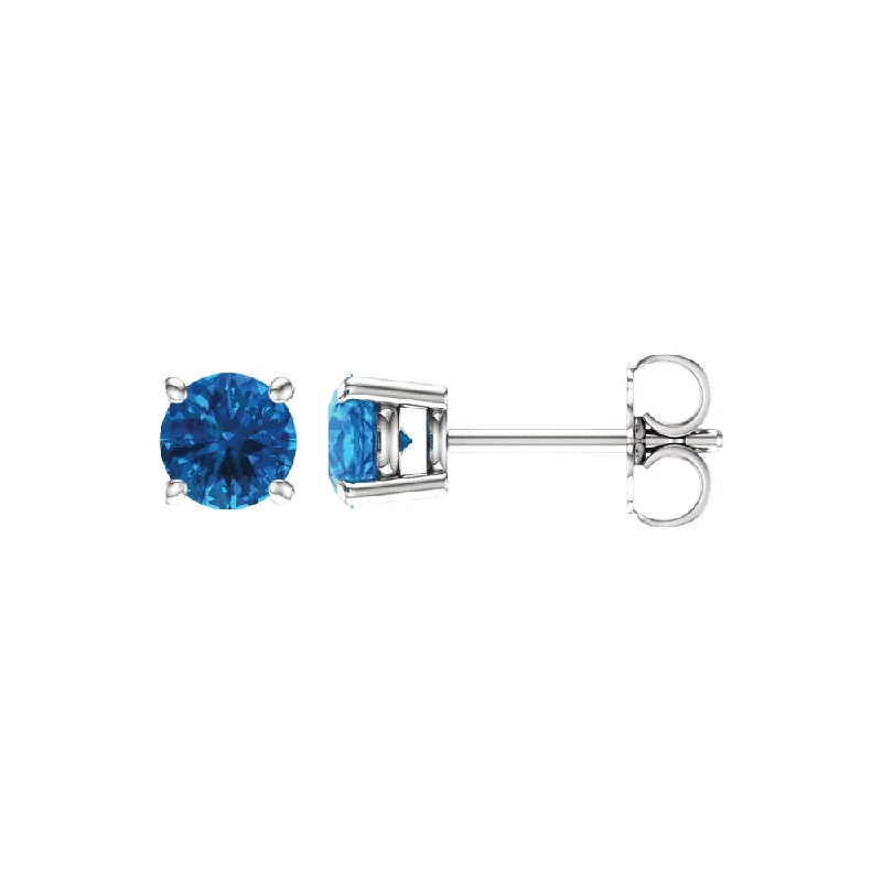 5mm Round Swiss Blue Topaz Stud Earrings in 14k White Gold