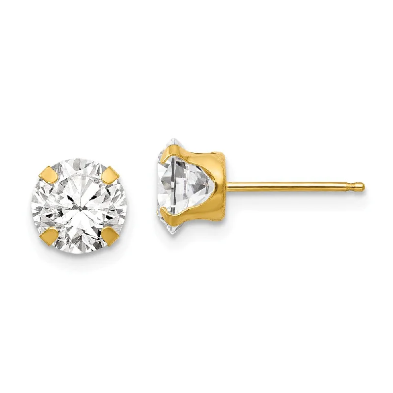 6.5mm Round Cubic Zirconia Stud Earrings in 14k Yellow Gold