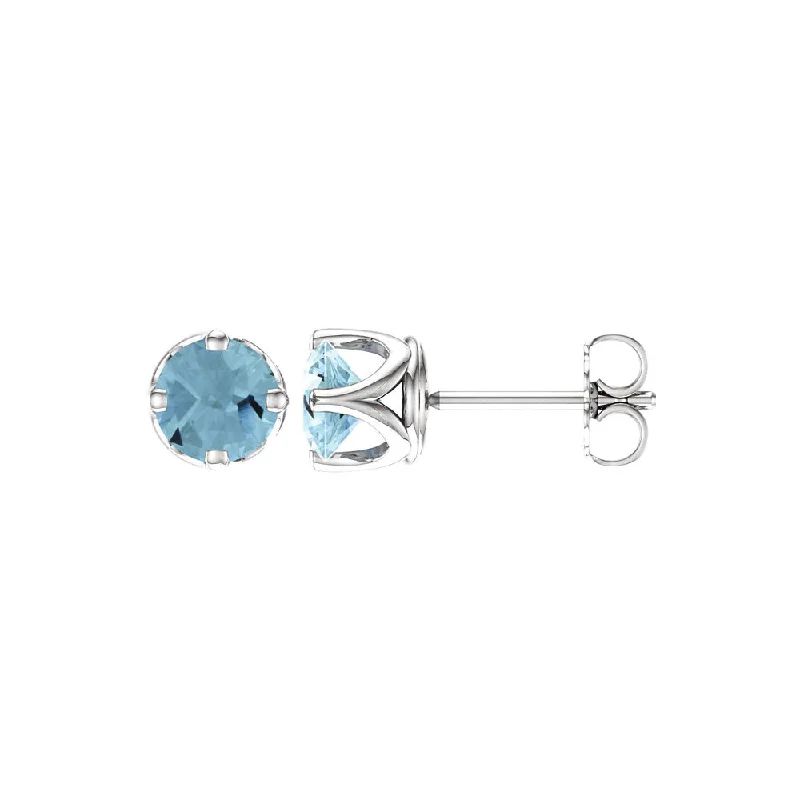 6mm Genuine Aquamarine Stud Earrings in 14k White Gold