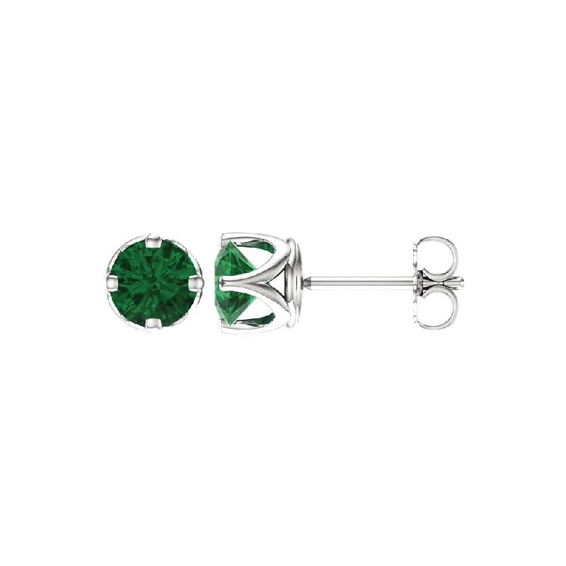 6mm Stud Earrings in 14k White Gold with Lab Created Emeralds