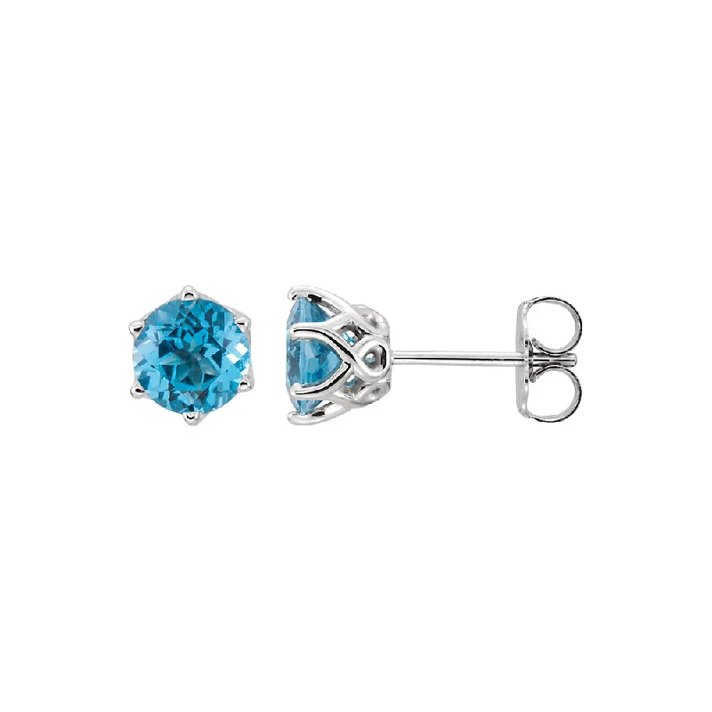 6mm Swiss Blue Topaz 6-Prong Stud Earrings in 14k White Gold