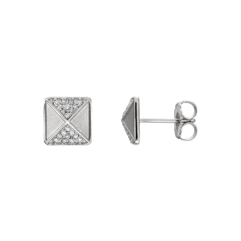 8mm Diamond Accented Pyramid Stud Earrings in 14k White Gold