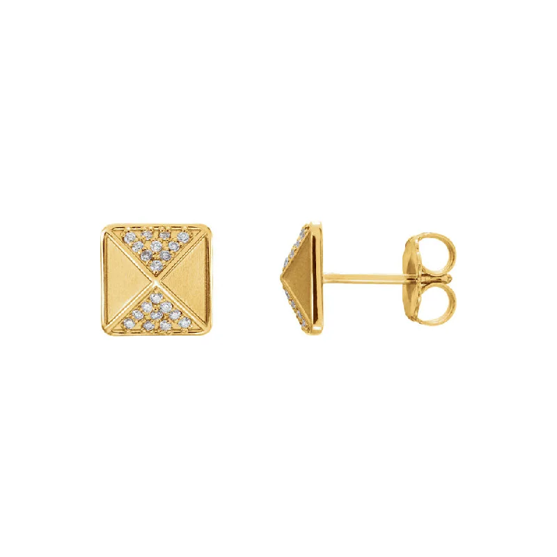 8mm Diamond Accented Pyramid Stud Earrings in 14k Yellow Gold