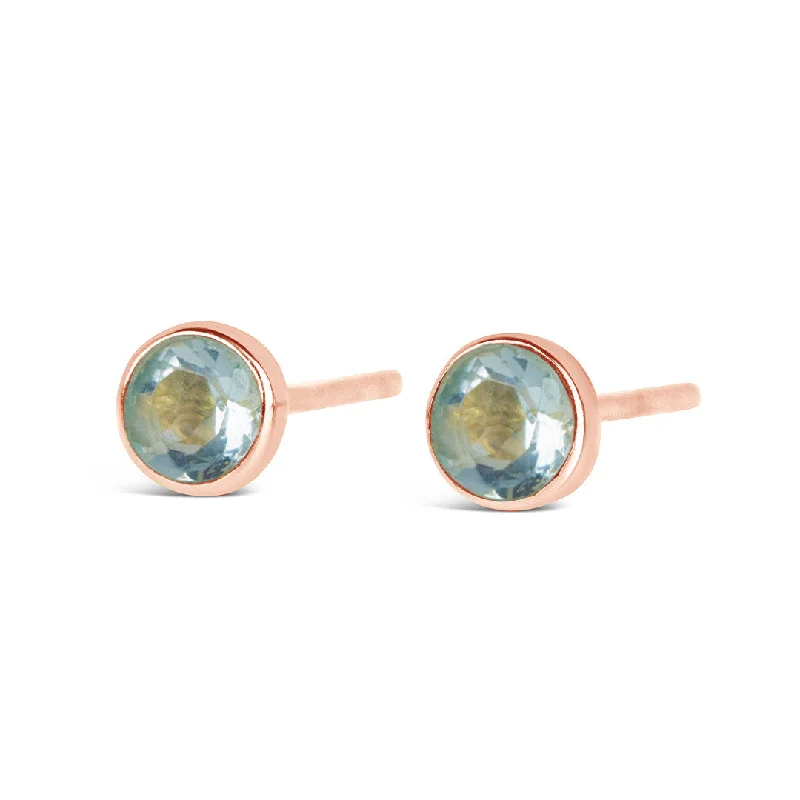 Blue Topaz Mini Stud Earrings | Rose Gold - December