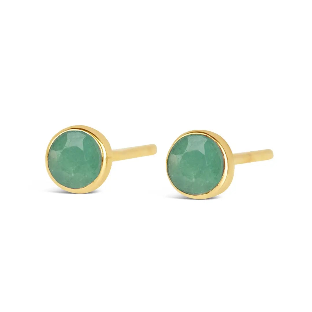 Chrysoprase Mini Stud Earrings | Gold | May