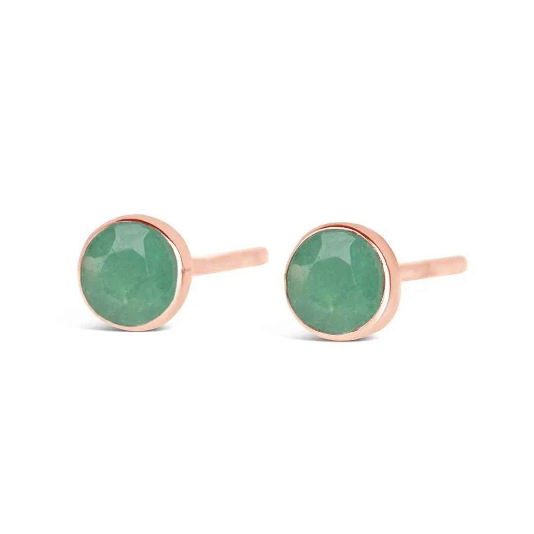 Chrysoprase Mini Stud Earrings | Rose Gold | May