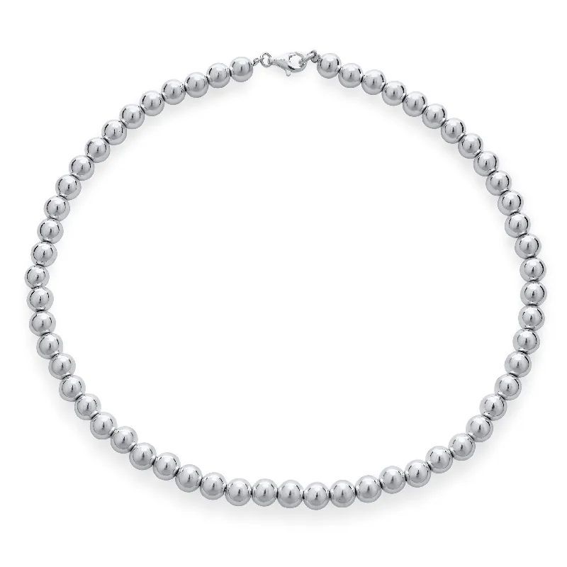 Classic Sterling Silver Ball Bead Strand Necklace with Stud Earrings Set