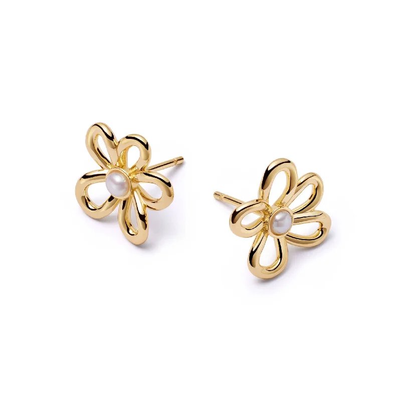 Daisy Bow Stud Earrings 18ct Gold Plate