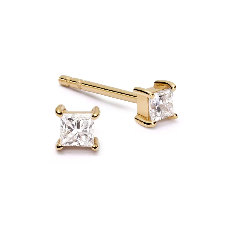 Estée Lalonde Fine Square Diamond Stud Earrings 14ct Solid Gold