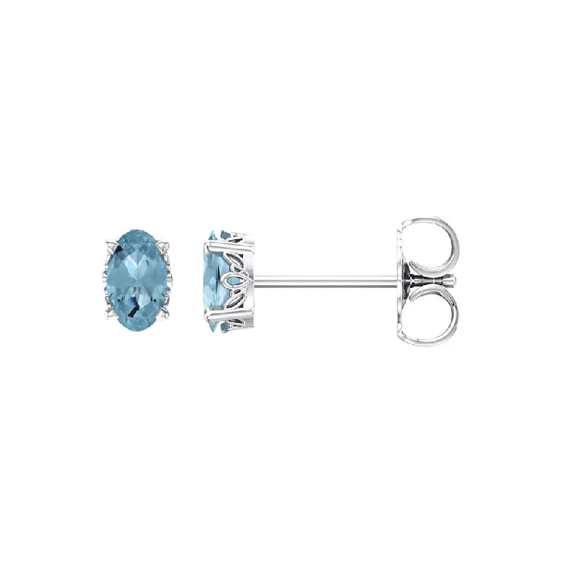 Faceted Oval Aquamarine Stud Earrings in 14k White Gold