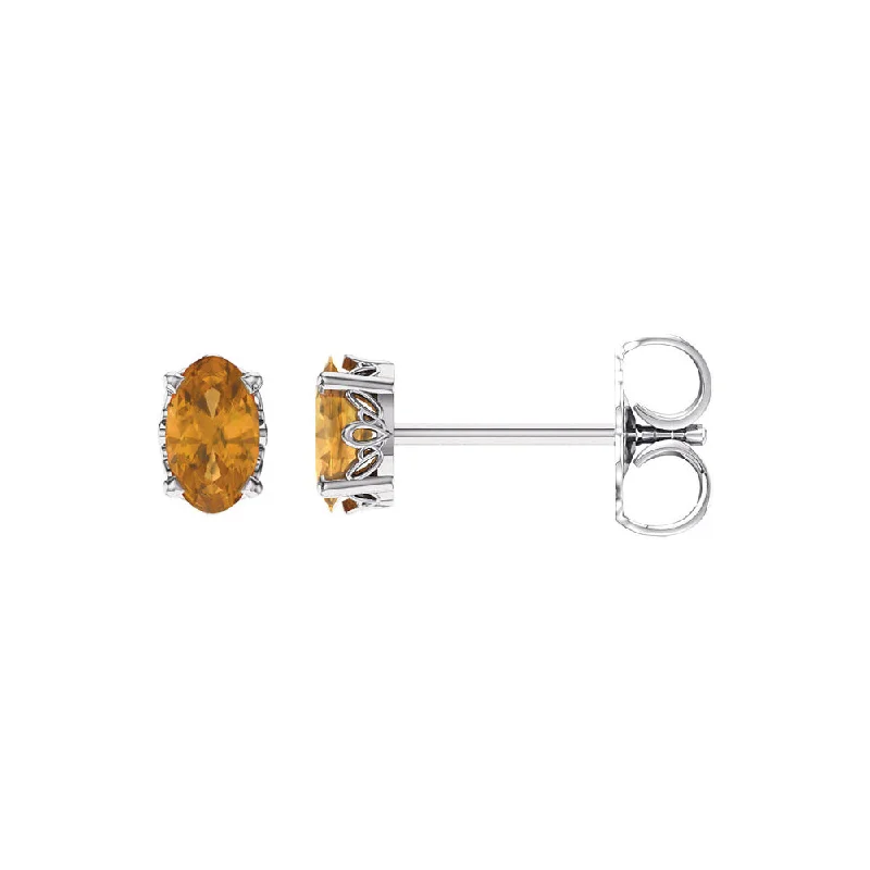 Faceted Oval Citrine Stud Earrings in 14k White Gold