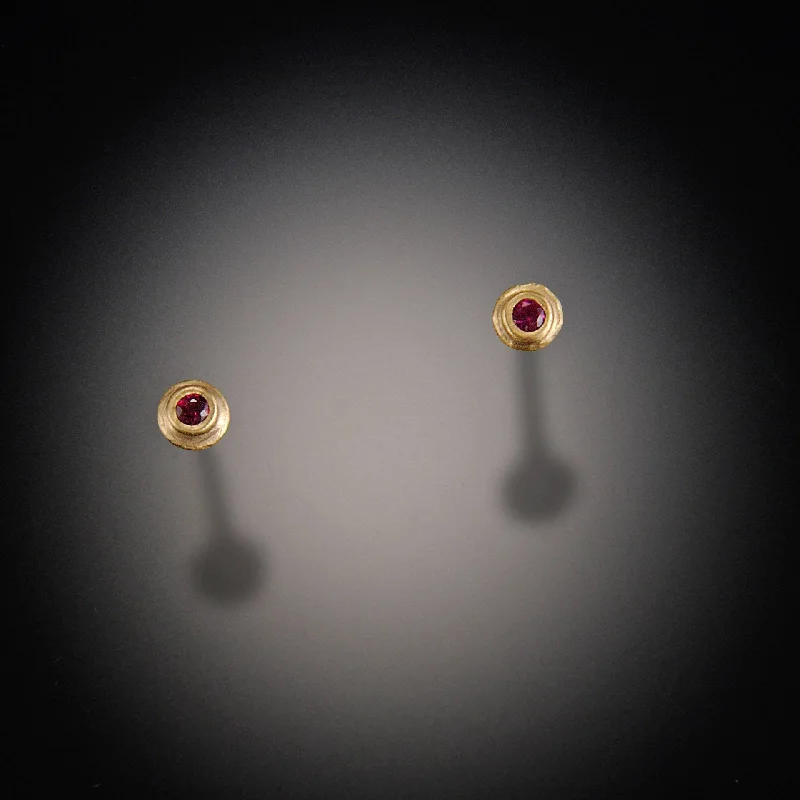 Gold Dot Stud Earrings with Ruby