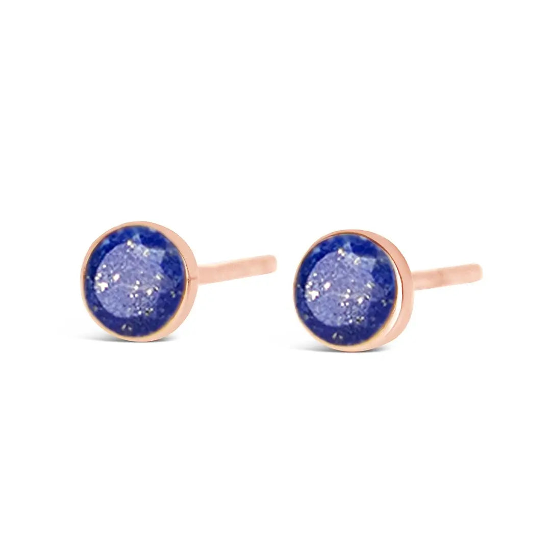 Lapis Lazuli Mini Stud Earrings Rose Gold September Birthstone