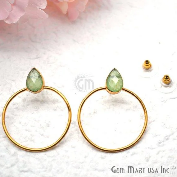 Pear Shape 8x12mm Gold Plated Gemstone Loop Stud Earrings 1 Pair (Pick your Gemstone)