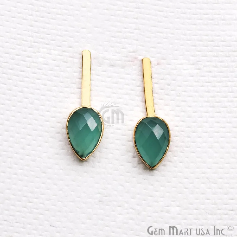 Pear Shape 9x27mm Gold Plated Gemstone Dangle Stud Earrings (Pick your Gemstone) (90174-1)