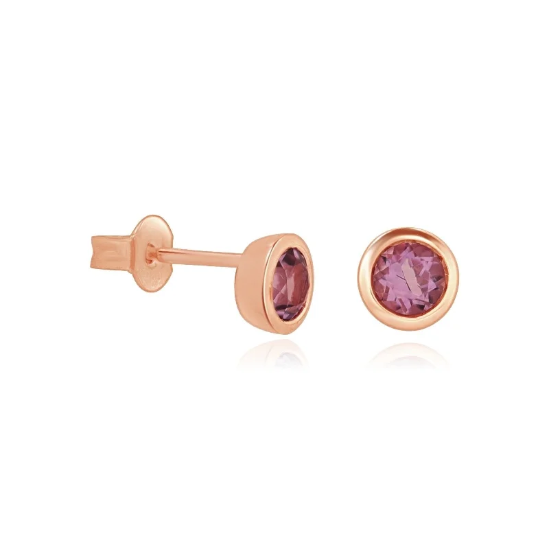 Round Amethyst Stud Earrings  Bezel