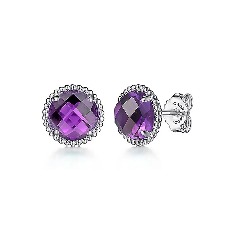 Sterling Silver Amethyst Stud Earrings With Bujukan Bead Frame