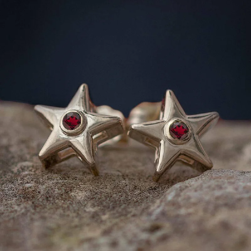 14k Gold Star Stud Earrings With Birthstone