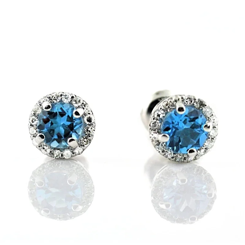 Topaz Diamond Halo Stud Earrings 18K White Gold 0.38 ct. t.w.