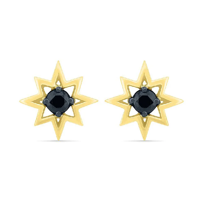 Star Stud Earrings With Black Diamond