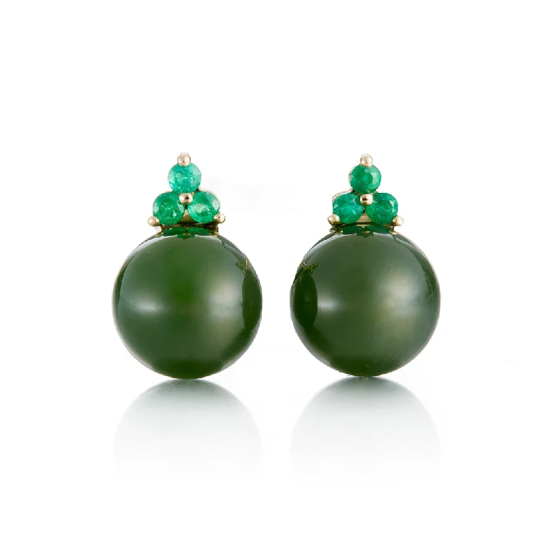 Madison Earrings in Green Nephrite Jade & Emeralds