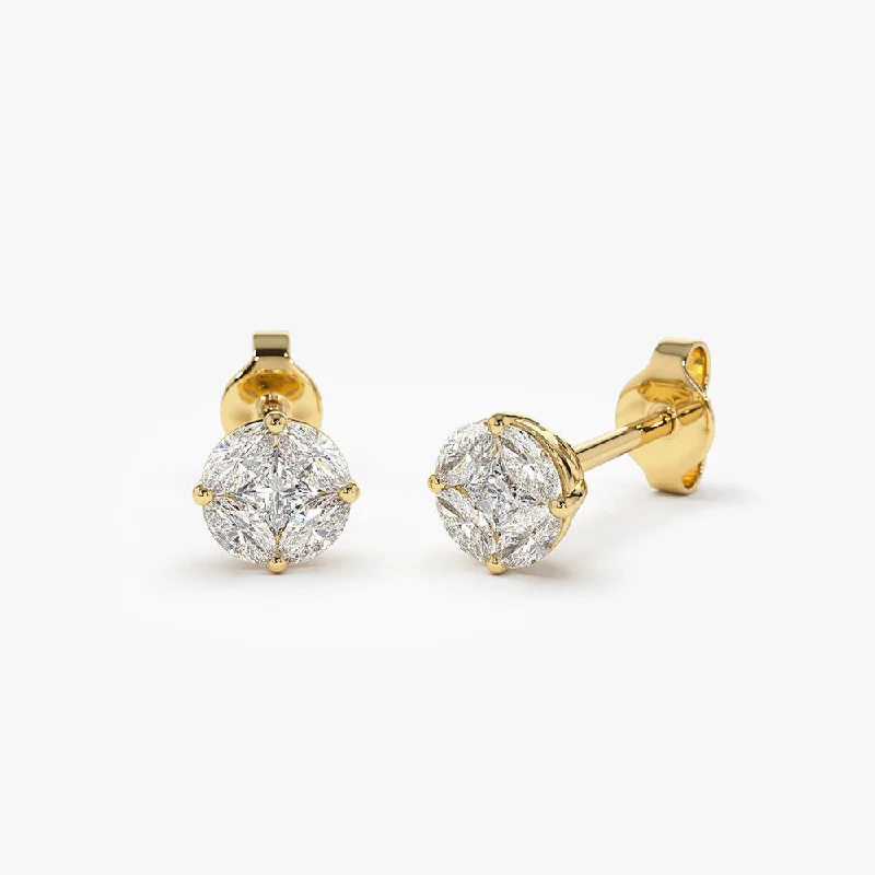 14k 5MM Illusion Setting Diamond Studs