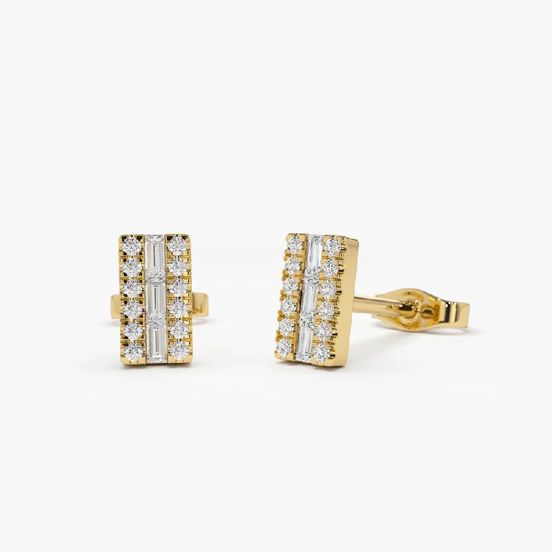 14K Baguette Diamond Bar Earrings