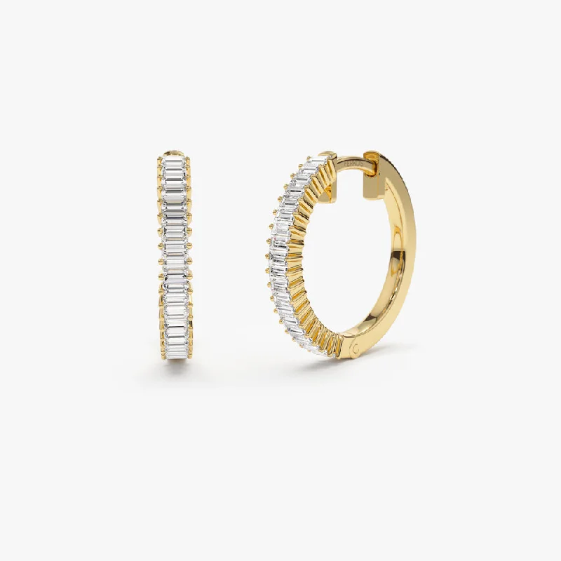 14k Baguette Diamond Hoop Earrings