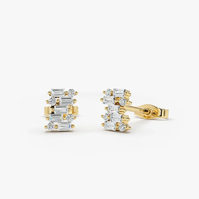 14K Baguette Diamond Mixed Shape Stud Earrings