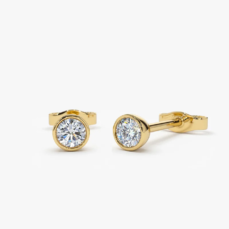 14K Bezel Setting Round Diamond Studs