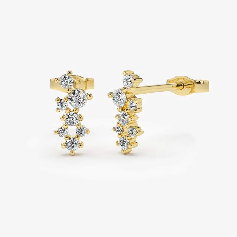 14K Gold Diamond Cluster Earrings