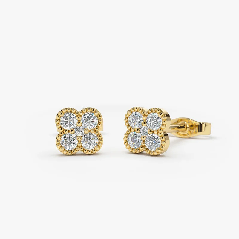 14k Gold Diamond Cluster Floral Design Earrings